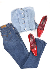 גינס LEVI'S סקיני בכחול כהה משופשף- XS-S